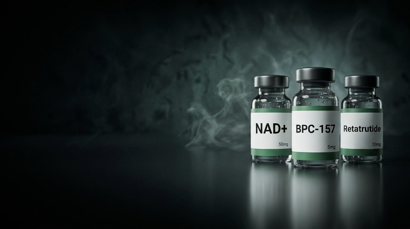 Laboratory vials of lyophilized peptide powder